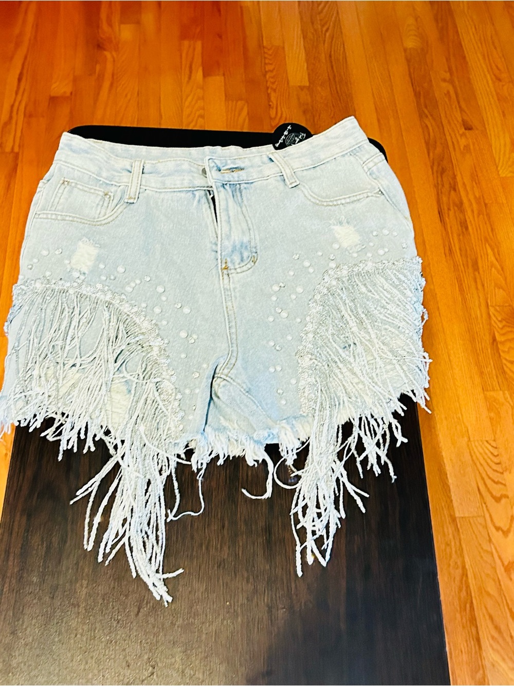 Fringed Light Wash Denim Shorts